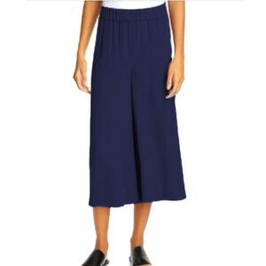 Eileen Fisher Silk Georgette Crepe Wide Cropped Pant Ink Size XL